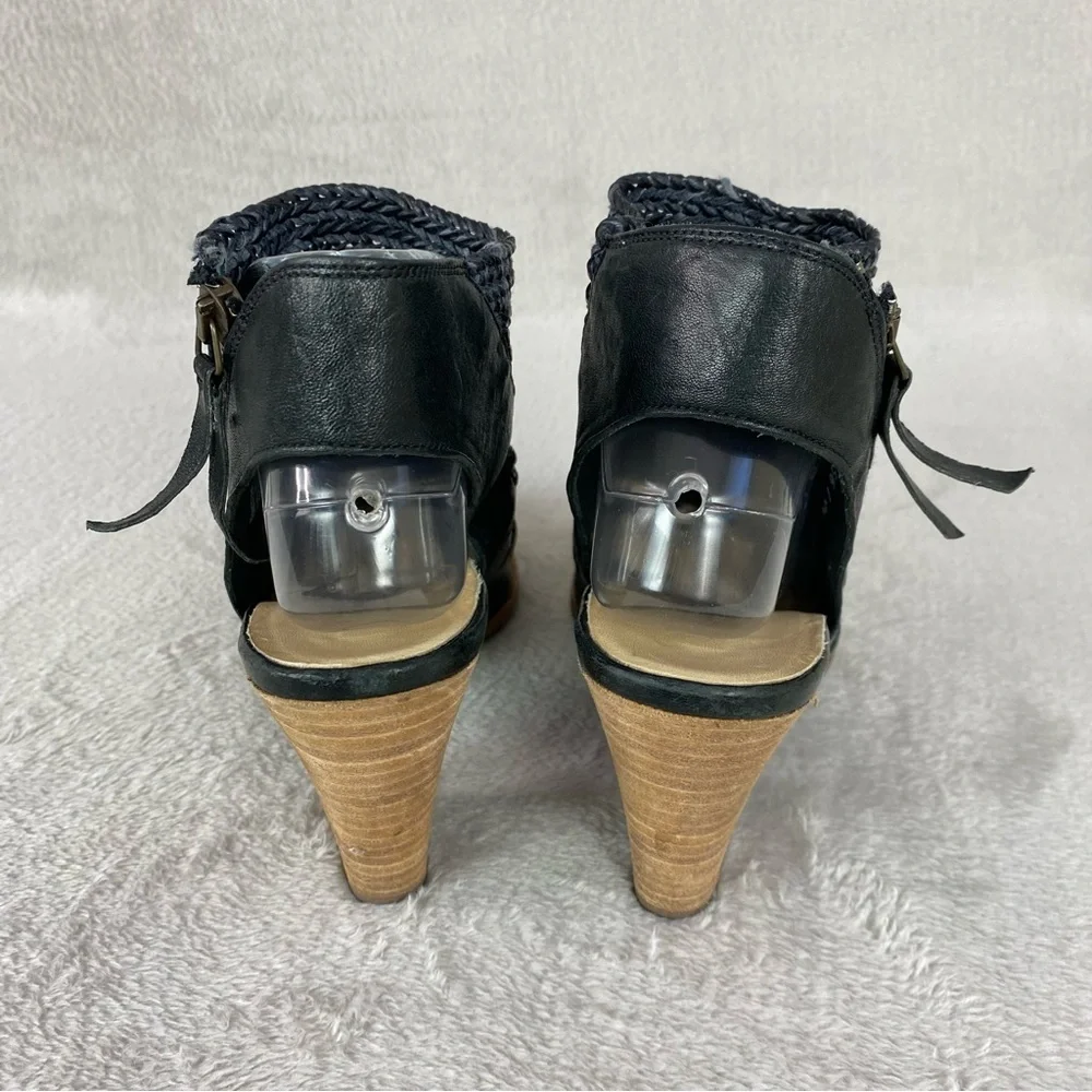 Paul Green Leilani Womens Sandal Heel US 10 UK 7.5 Black Woven Leather Heel